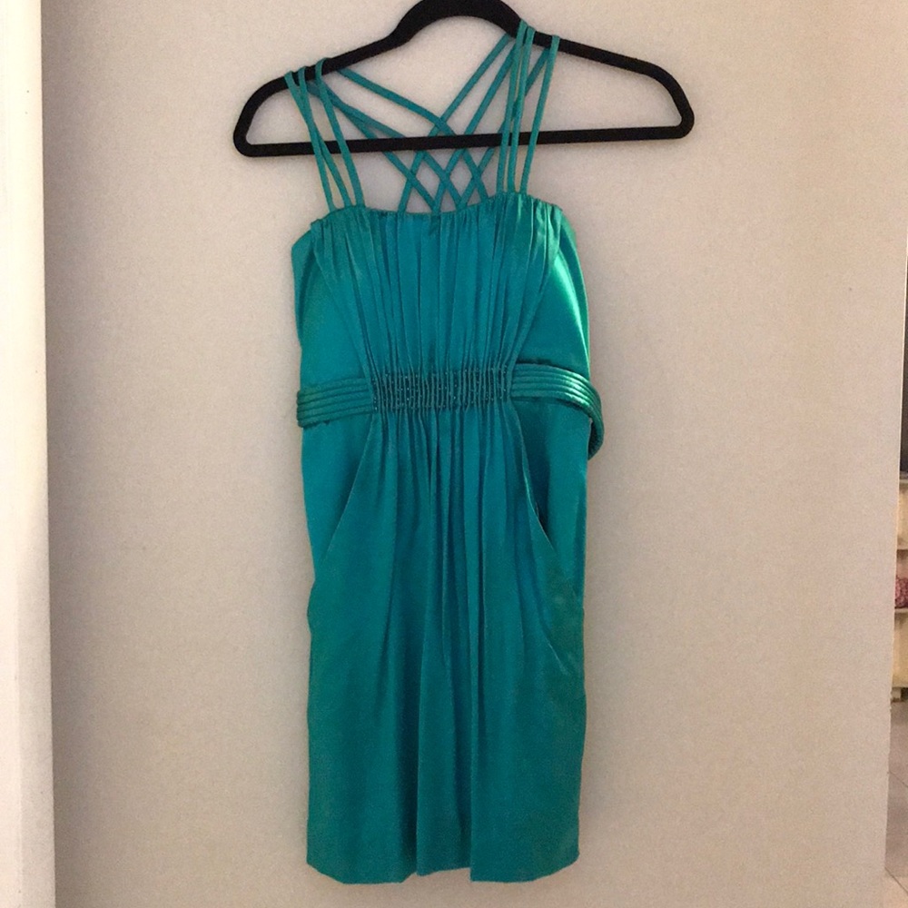 Short blue strappy dress